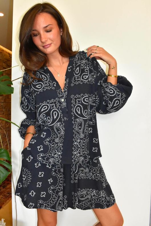 Ole Bubble Cotton Bandana Laurie Blouse Navy